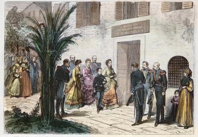 La emperatriz Eugenia y el príncipe imperial Luis Napoleón visitan la casa donde nació Napoleón I, en Ajaccio, Córcega, Francia 1869 - viaje del Príncipe Imperial y la Emperatriz - visita a la casa de Napoleón I en Ajaccio - 1869 de Anonymous Anonymous