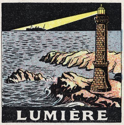Éter (material): la luz de un faro en la noche. Ilustración anónima de 1925. Colección privada. de Anonymous Anonymous