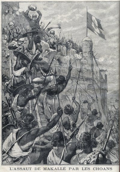 Etiopía: El asalto de Makalle por los Choans de Menelik II contra el ejército italiano. Etiopía. Grabado en "Le Petite Parisien" de Anonymous Anonymous