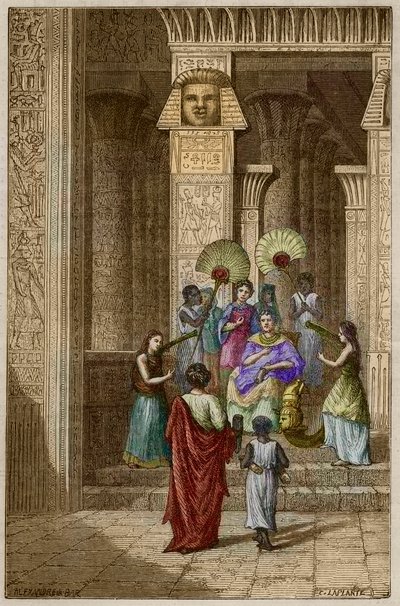 Euclides presentando a Ptolomeo Sóter (Ptolomeo I Sóter) su obra sobre los elementos de geometría - Euclides (325-265 a.C.) matemático griego presentado a Ptolomeo I (360-283 a.C.) Sóter (salvador) sus elementos de geometría - grabado en 