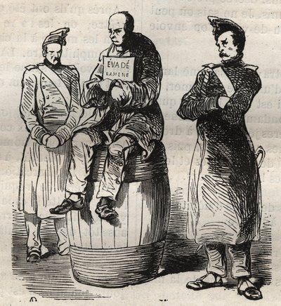 Exhibición de un forzado evadido en el bagne de Toulon en el siglo XIX. Grabado en “Histoire des bagnes depuis leur creación à nos jours” (1877) de Pierre Zaccone (1817-1895). Colección privada. de Anonymous Anonymous