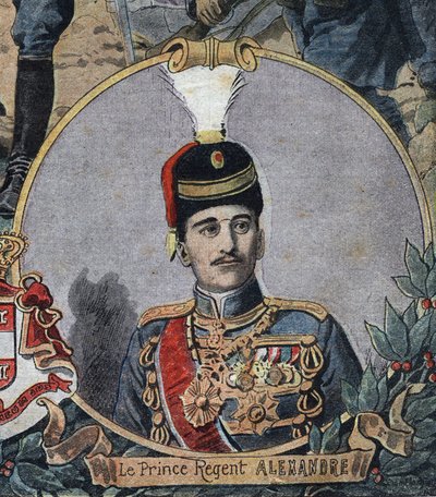 Primera Guerra Mundial 1914-1918: Retrato del Príncipe Regente de Serbia Alejandro, quien se convirtió en el Rey Alejandro I de Yugoslavia o Alejandro II de Serbia (1888-1934). Grabado en "Le Petit Journal" de Anonymous Anonymous