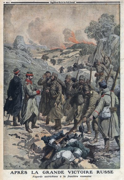 Primera Guerra Mundial 1914-1918 (Guerra 14-18). Tras la gran victoria de los rusos, la huida del ejército austríaco arrojó sus armas en la frontera rumana. En "Le Petite Journal", el 2/07/1916. Colección privada de Anonymous Anonymous