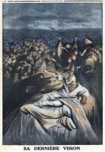 Primera Guerra Mundial 1914-1918. Muerte de Francisco José I de Austria (1830-1916). Su última visión representada aquí lo hace culpable de todos los crímenes infames que ha cometido. En “Le Petite Journal” de Anonymous Anonymous