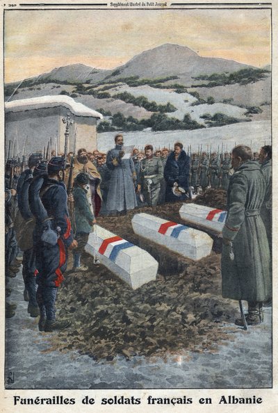 Primera Guerra Mundial 1914-1918. Funeral de soldados franceses en Albania. En "Le Petite Journal" de Anonymous Anonymous