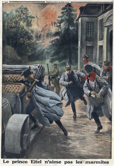 Primera Guerra Mundial 1914-1918. El príncipe Eitel Federico de Prusia (1883-1942) huyó ante la aproximación del ejército inglés en la ciudad de Coulommiers. En “Le Petite Journal”, el 1/10/1916. Colección privada de Anonymous Anonymous