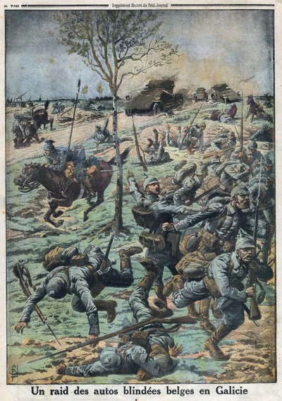 Primera Guerra Mundial 1914-1918. Incursión de coches blindados belgas en Galicia. En 