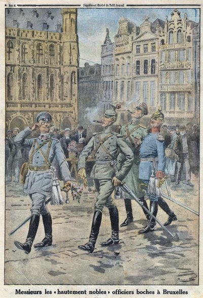Primera Guerra Mundial 1914-1918. Los oficiales alemanes en Bruselas representados como 