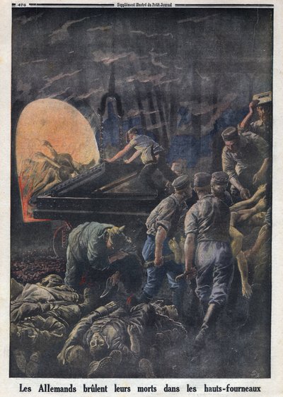 Primera Guerra Mundial 1914-1918. Los alemanes queman soldados muertos en los hornos. En “Le Petite Journal”, el 23/04/1916. Colección privada de Anonymous Anonymous