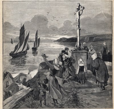 Pesca en Islandia: los pescadores salen de Bretaña. Grabado en 