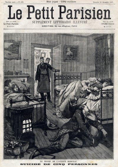 Cinco suicidios en la Avenida Marceau en París. En "Le Peute Parisien" el 21/11/1897. Colección privada de Anonymous Anonymous