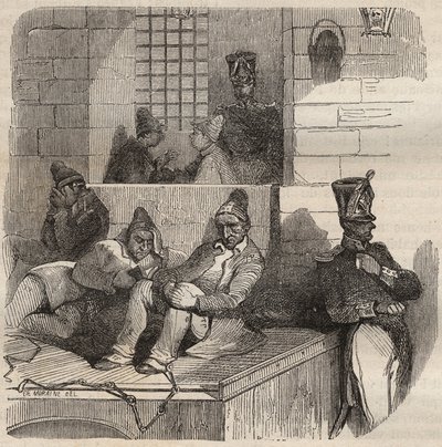Forzado descansando en el bagne de Rochefort en el siglo XIX. Grabado en "Histoire des bagnes depuis leur création à nos jours" (1877) por Pierre Zaccone (1817-1895) de Anonymous Anonymous