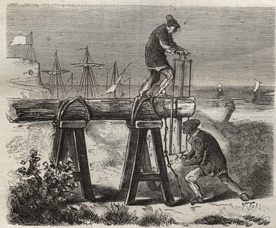 Forzados serradores del penitenciario Saint-Laurent en Cayena (Guayana Francesa) en el siglo XIX. Grabado en “Histoire des bagnes depuis leur creación à nos jours” (1877) por Pierre Zaccone (1817-1895). Colección privada. de Anonymous Anonymous