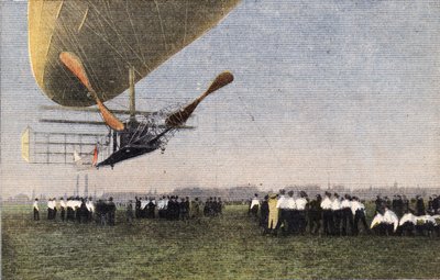 De Compiegne a Londres en dirigible: el aterrizaje de Bayard-Clement en Wormwood Scrubbs. Grabado. Uno de los periódicos "Le petit parisien" del 30/10/1910. Colección privada. de Anonymous Anonymous