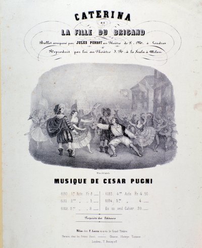 Portada de la partitura musical de Catarina o la hija del bandido por Pugni para la representación en el Teatro alla Scala (1847) de Anonymous Anonymous