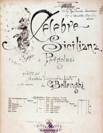 Portada de la partitura musical de Celebre siciliana atribuida a GB Pergolese de Anonymous Anonymous