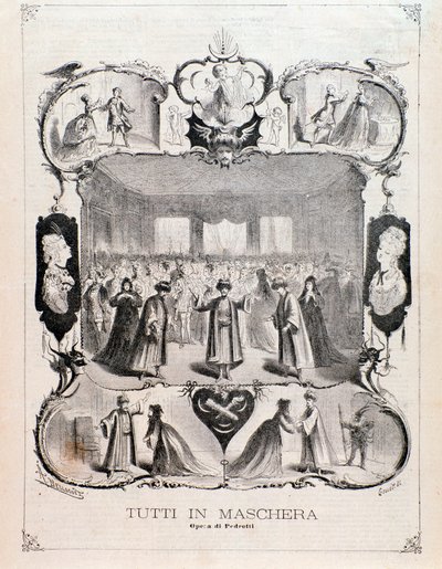 Frontispicio de la partitura musical de Tutti in maschera, ópera de Carlo Pedrotti de Anonymous Anonymous