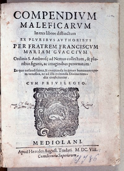 Frontispicio de Compendium maleficarum de Guazzo sobre demonología y brujería (grabado) de Anonymous Anonymous