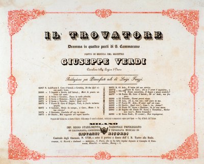 Frontispicio de Il trovatore (El trovador) ópera de Giuseppe Verdi de Anonymous Anonymous
