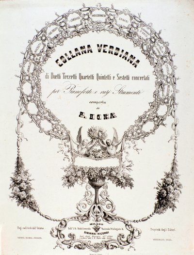 Frontispicio de una colección de partituras musicales de Giuseppe Verdi de Anonymous Anonymous