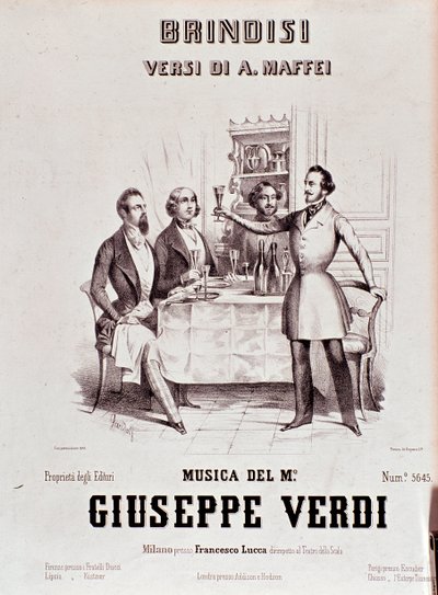 Frontispicio de la partitura musical de Brindisi de Giuseppe Verdi después de la poesía de Andrea Maffei de Anonymous Anonymous
