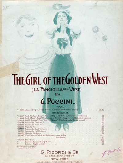 Frontispicio de la partitura musical de La Chica del Oeste de Puccini de Anonymous Anonymous