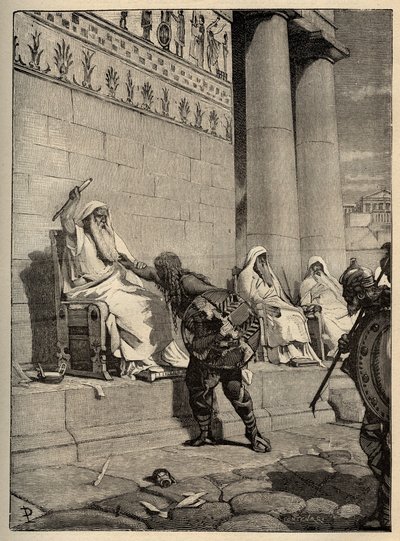 El líder galo Brennus (Brennos) regresa a la capital romana en 390 a.C. - Los galos en Roma - Saqueo de Roma - grabado de 1890 de Anonymous Anonymous