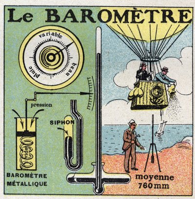 Presión de gas: el barómetro de metal. Ilustración anónima de 1925. Colección privada. de Anonymous Anonymous