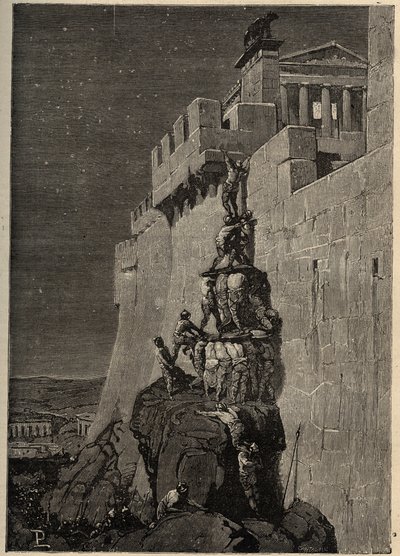 Los galos intentan apoderarse del Capitolio (390 a.C.) - Los gansos salvan el Capitolio romano de los invasores galos - grabado de 1890 de Anonymous Anonymous