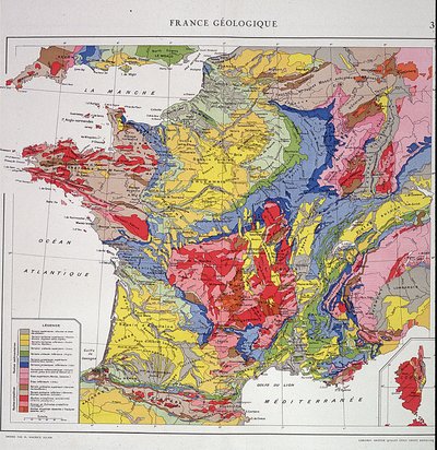 Mapa geográfico: Francia geológica - Atlas de los años 1950. de Anonymous Anonymous