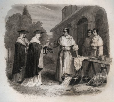Giovanni da Fidanza conocido como Buenaventura (ca. 1217-1274) (San Buenaventura) recibió el sombrero de cardenal. Grabado de 1846 en "Vidas de los santos". Colección privada de Anonymous Anonymous