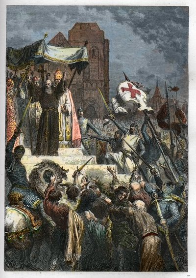Dios lo quiere: en el Concilio de Clermont (hoy Clermont Ferrand, Auvernia), Pedro el Ermitaño (1050-1115) predicó la primera cruzada ante el Papa Urbano II de Anonymous Anonymous