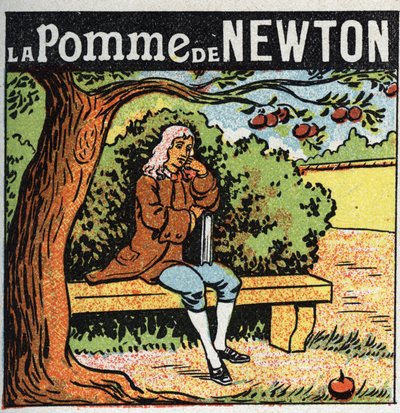 Gravitación: la manzana de Newton. Isaac Newton (1642-1727) observa una manzana caer de un manzano y descubre las leyes de la gravedad terrestre. Ilustración anónima de 1925. Colección privada. de Anonymous Anonymous