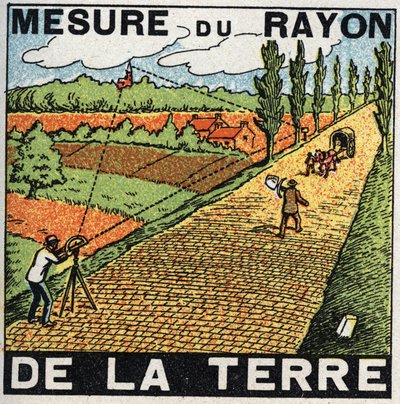 Gravitación: medición del radio de la Tierra. Ilustración anónima de 1925. Colección privada. de Anonymous Anonymous