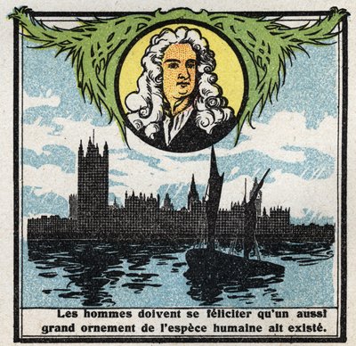 Gravitación: retrato de Isaac Newton (1642-1727) quien descubrió las leyes de la gravedad. Ilustración anónima de 1925. Colección privada. de Anonymous Anonymous