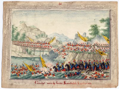 Guerra ruso-turca de 1828-1829 - La batalla en el río Kamchik el 15 de octubre de 1828 - Anónimo - 1829 - Acuarela sobre papel - Colección privada de Anonymous Anonymous