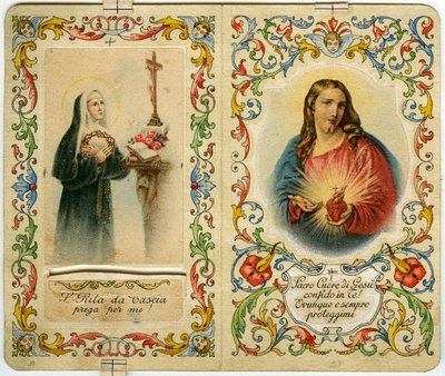 Imagen sagrada con Santa Rita de Casia y Jesús con el sagrado corazón (impresión) de Anonymous Anonymous