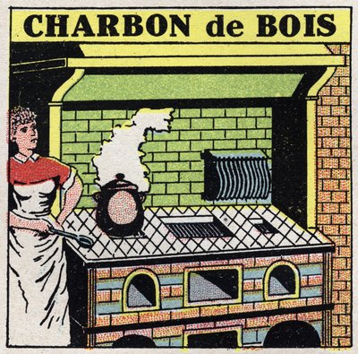 Calefacción doméstica: usos del carbón en una estufa. Ilustración anónima de 1925. Colección privada. de Anonymous Anonymous