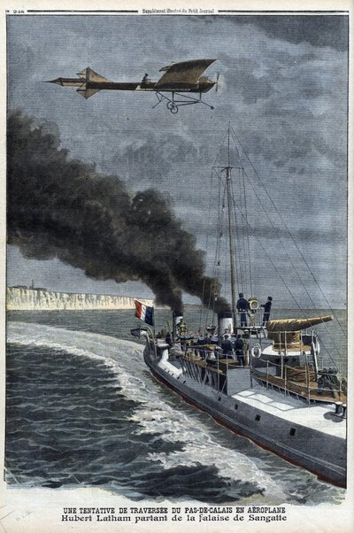 Hubert Latham (1883-1912), aviador francés, saliendo de Sangatte en un monoplano 