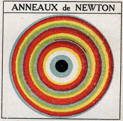 Interferencias: anillos de Isaac Newton (1642-1727). Ilustración anónima de 1925. Colección privada. de Anonymous Anonymous