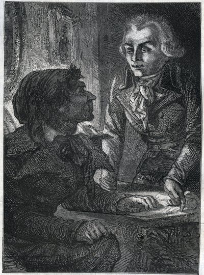 Jean-Paul (Jean Paul) Marat (1743-1793) con Maximilien de Robespierre (1758-1794). Grabado de 1866 en “Histoire de la Révolution française” por Adolphe Thiers. Colección privada. de Anonymous Anonymous