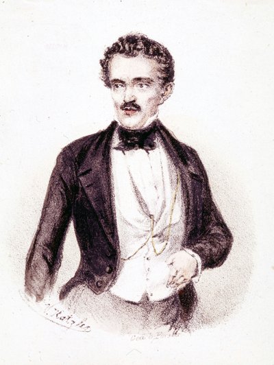Johan Strauss Jr. (1825 - 1899), autor de “El bello Danubio azul” y “El murciélago” en 1874. Dibujo de Anonymous Anonymous