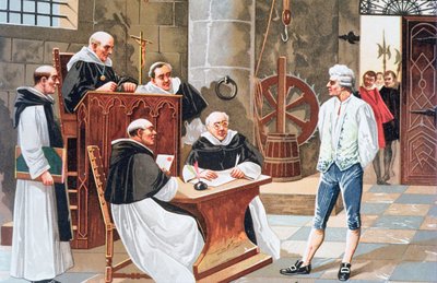 Juicio en la Corte de Ginebra del teólogo español Miguel Serveto, condenándolo a la hoguera por herejía en 1553 de Anonymous Anonymous