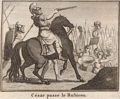Julio César (100-44 a.C.) Cruzando el Rubicón - "Le Passage du Rubicon por Julio César" El general romano Julio César cruzó el Rubicón el 11/01/49 a.C. lo que constituye la separación entre la Galia Cisalpina e Italia - Grabado en "Le Monde Illustré" de Anonymous Anonymous
