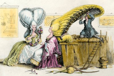 Grandes peinados excéntricos: jóvenes de la nobleza peinadas con una peluca. Grabado de 1788. Colección privada de Anonymous Anonymous