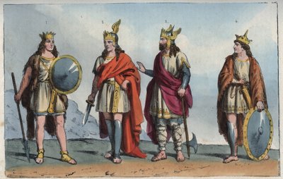 Los Merovingios - Dinastía Merovingia - Faramundo - Clodión el Cabelludo - Meroveo - Clodoveo - grabado de “Usi e Costumi di Tutti i Popoli dell