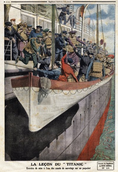 Ejercicio de bote salvavidas a bordo de un transatlántico, tras el hundimiento del RMS Titanic, el 15 de abril de 1912, Ilustración del periódico francés Le Petit Journal, 2 de junio de Anonymous Anonymous