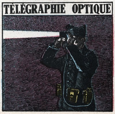 Señales luminosas: telegrafía óptica. Ilustración anónima de 1925. Colección privada. de Anonymous Anonymous