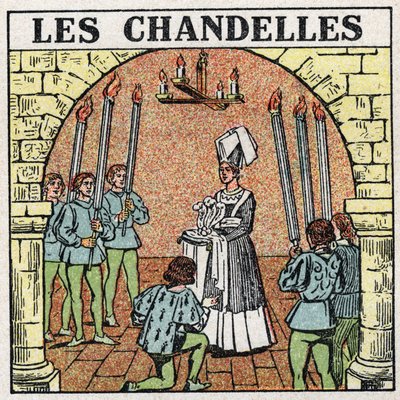 Fuentes de luz: velas usadas en la Edad Media. Ilustración anónima de 1925. Colección privada. de Anonymous Anonymous
