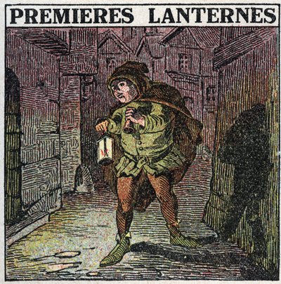 Fuentes de luz: las primeras linternas en la Alta Edad Media. Ilustración anónima de 1925. Colección privada. de Anonymous Anonymous